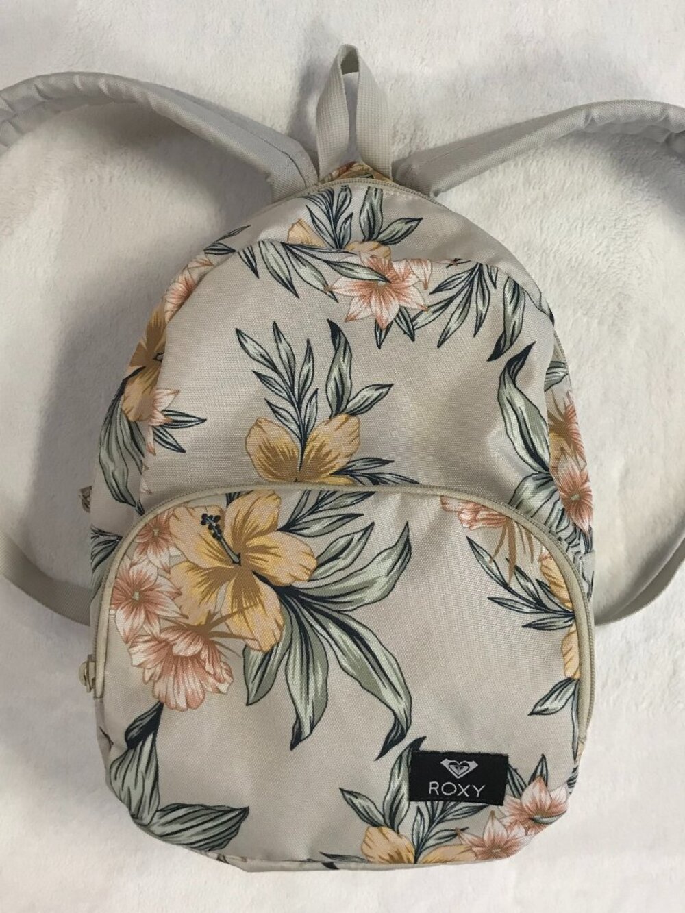 Roxy Floral Print Small Backpack Light Gray